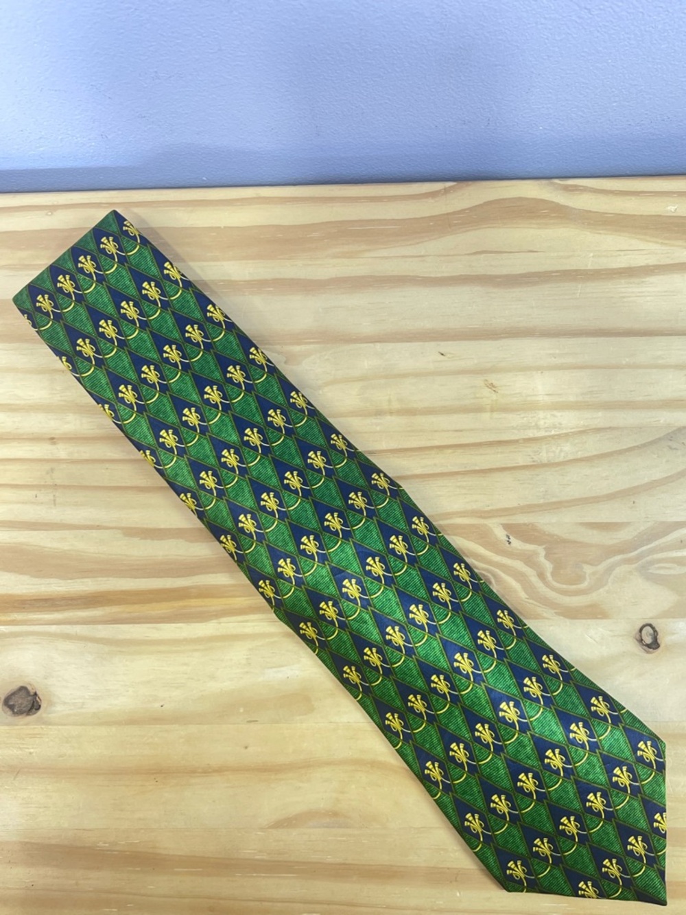 Burberry Green and Blue Vintage Silk Tie